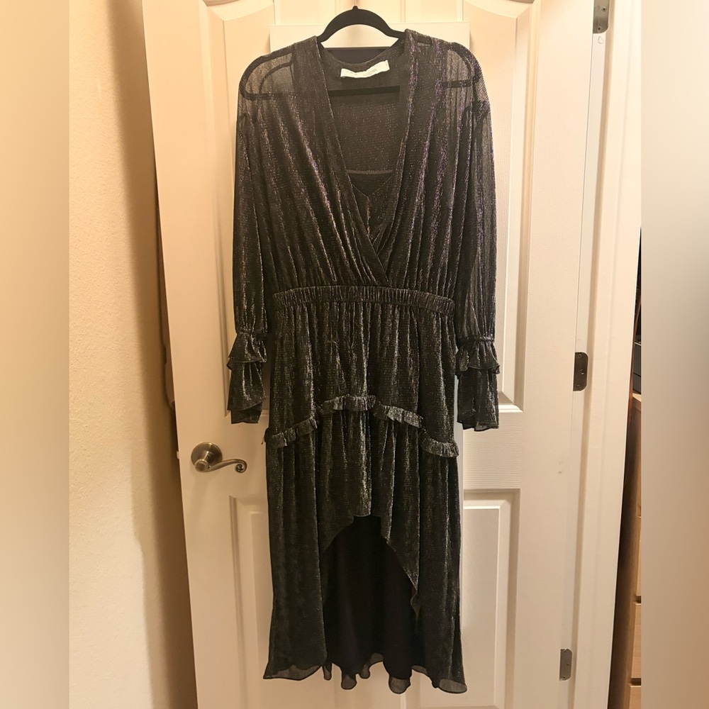 IRO Rolienae Ruffled Metallic Chiffon Midi Dress - Picture 2 of 9